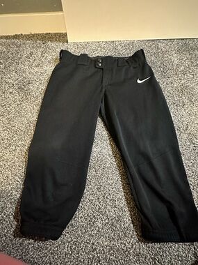 Nike Kids Black Softball Pants with White Swoosh